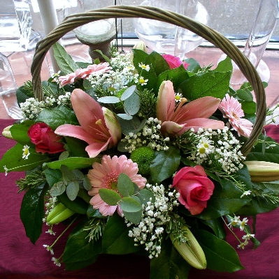 Pink Flowers Basket